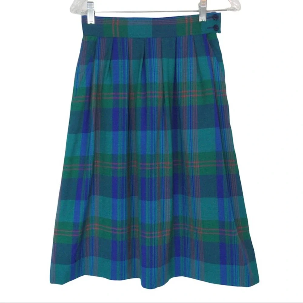 Vintage Miss Pendleton Blue Plaid Pleated Midi Skirt Virgin Wool Women’s XS - Picture 14 of 14